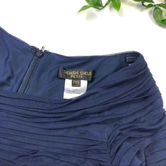 Tadashi Shoji Asymmetrical Ruched Mesh Gown - Picture 5 of 7